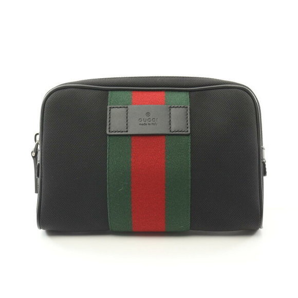 Gucci Sherry Nylon Canvas Waist Bag Body Black Leather Multicolor - Picture 1 of 5